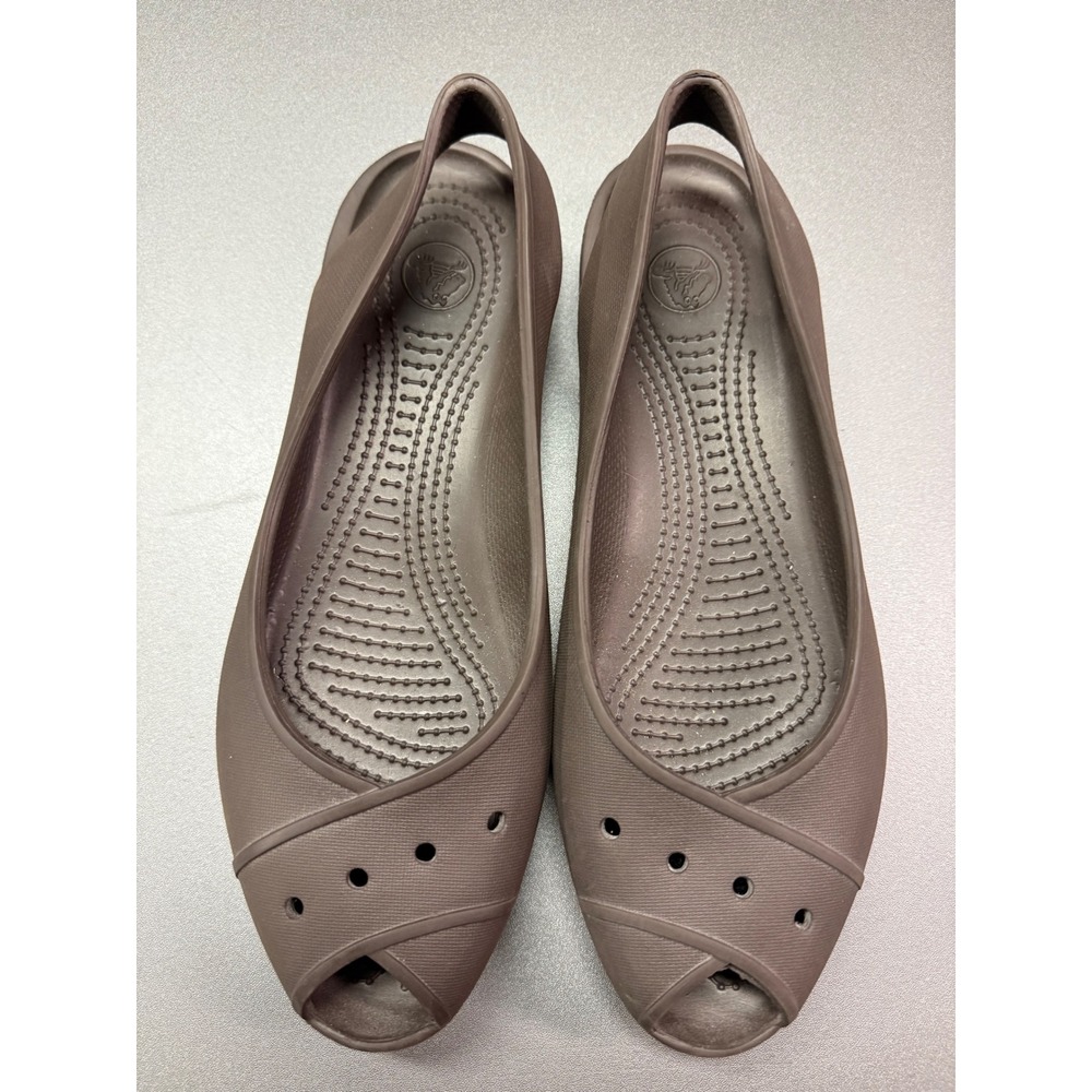 Crocs Kadee Peep Toe Slingback Flats Brown Comfort Shoes Womens 11 ballet